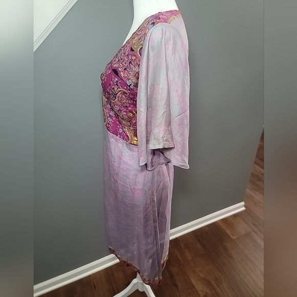Unique Uttam London Size M/L Dress Purple Pink Paisley Delicate 100% Silk Dress - Picture 4 of 8